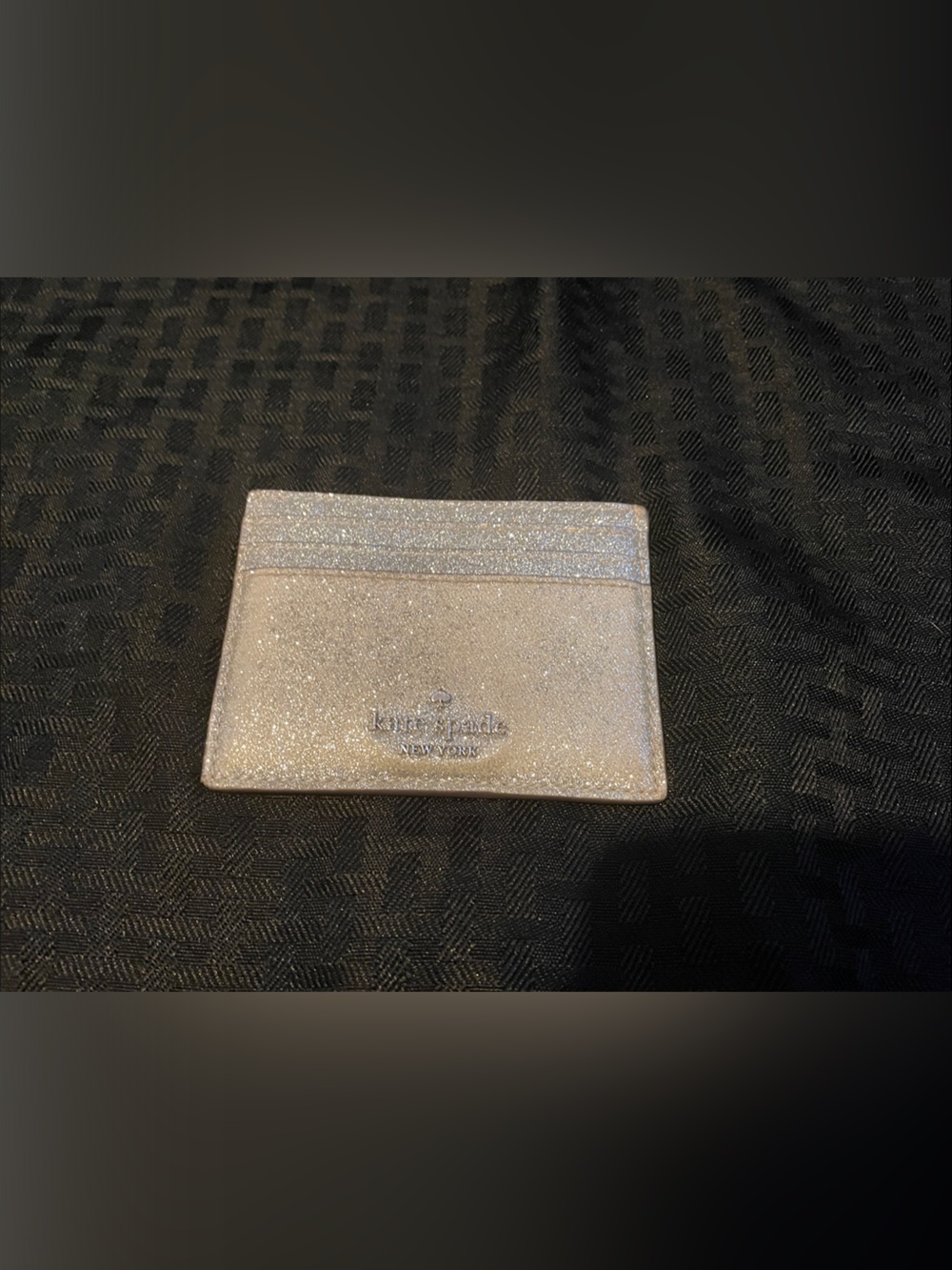 kate spade sparkly card case in silver glitter/ like new